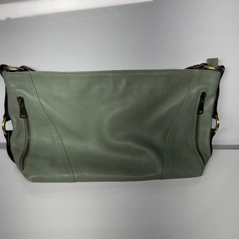 Sundance Made in Italy Leather Shoulder Bag Sage Green Hobo Style - Picture 7 of 16